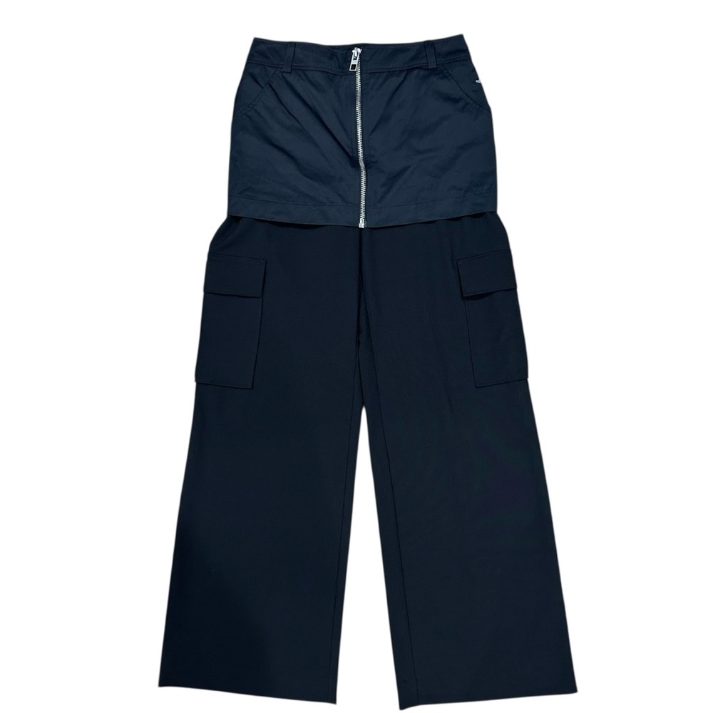 NWT Zara Black Wide-Leg Cargo Pants with Zip Skirt Overlay. Size: Small Women’s